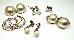 Vintage Faux Pearl Earring Lot Gold Tone Clip Pierced Old Money Luxe